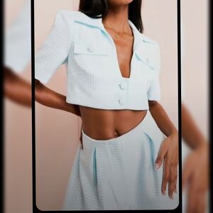 ASOS Light Blue & White High-Waist Pleated Shorts & Cropped Blazer Top